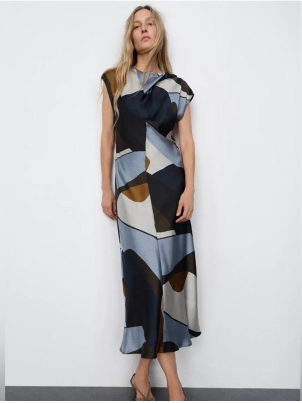 Zara Geometric Satin Dress Medium NWT